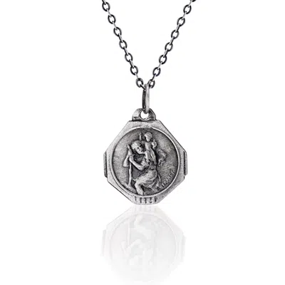 Cartography Men's Grey / Silver Petit Prince - St. Christopher Patron Saint Of Travel Necklace In Sterling Silve In Gray