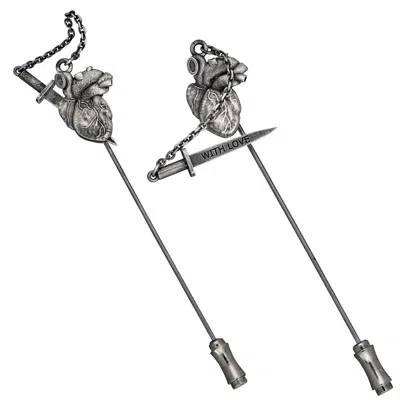 Cartography Men's Grey / Silver With Love Dagger In Anatomical Heart - Lapel Pin In Gray