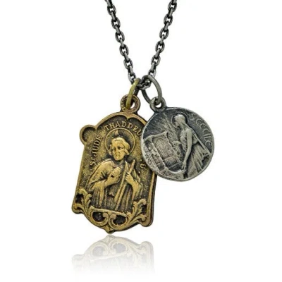 Cartography Men's Silver / Gold Hey Jude, Oh Cecilia - Saint Medal Necklace In Sterling Silver And Brass