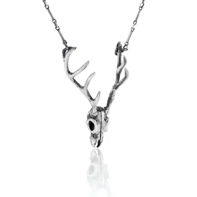 Cartography Men's Silver / Grey Cowboy Junkie - Deer Skull Necklace In Sterling Silver In Gray