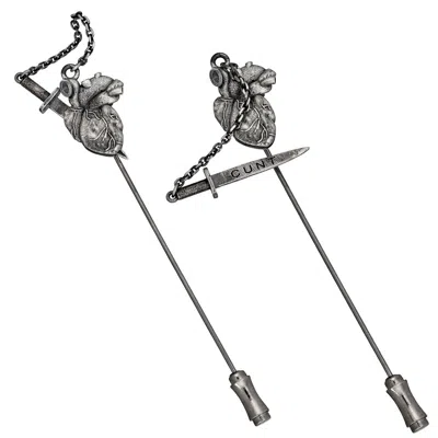 Cartography Men's Silver / Grey Cunt Dagger In Anatomical Heart - Lapel Pin In Gray