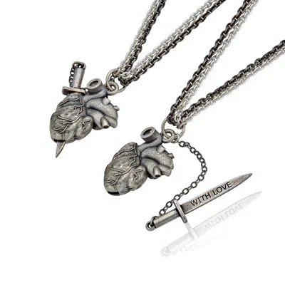 Cartography Men's With Love Dagger In Heart - Anatomical Heart Necklace In Sterling Silver