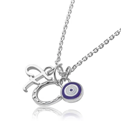 Cartography Women's Blue / Silver Go Luck Yourself - F'n Horseshoe With Evil Eye Necklace In Sterling Silver In Blue/silver