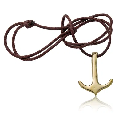 Cartography Women's Brown / Gold Talk To Me Like The Sea - X Large Brass Anchor On Leather Cord In Brown/gold