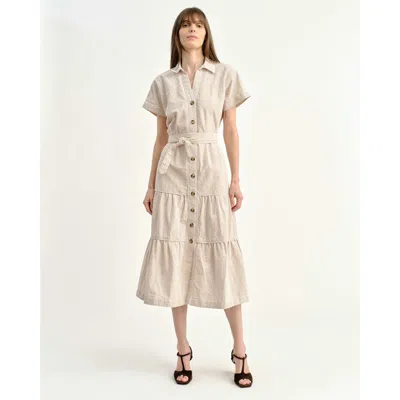 Cartolina Adriana Seersucker Midi Shirtdress In White