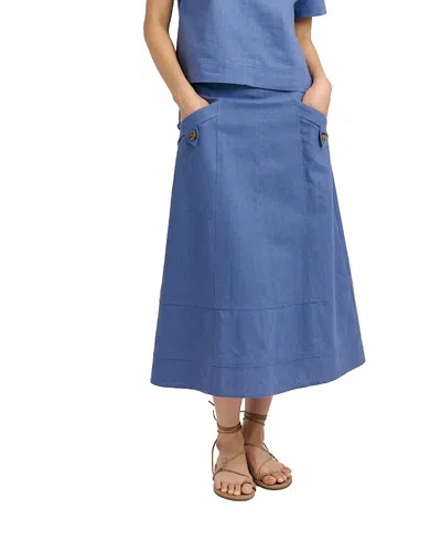 Cartolina Alice Linen Midi Skirt In Blue