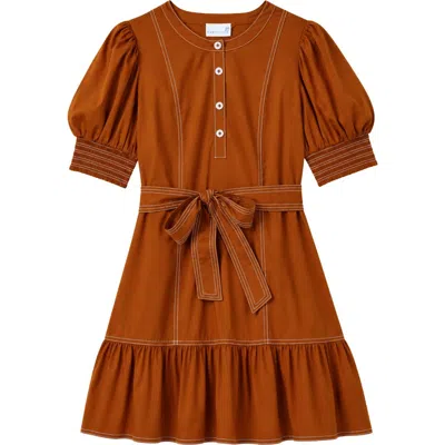 Cartolina Bonnie Cotton Poplin Mini Dress In Burnt Orange
