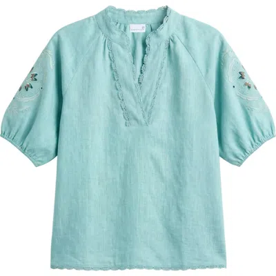 Cartolina Catalina Embroidered Linen Top In Green