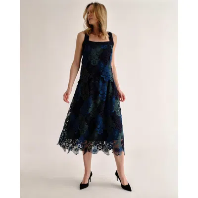 Cartolina Catherine Ombre Lace Midi Skirt In Navy