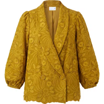 Cartolina Ferris 3d Embroidered Satin Crop Jacket In Yellow