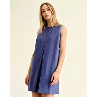 Cartolina Fiona Linen Shift Dress In Blue