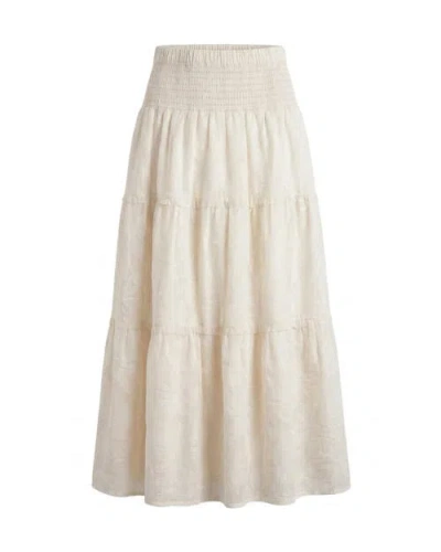 Cartolina Kylie Smocked Jacquard Midi Skirt In Ivory
