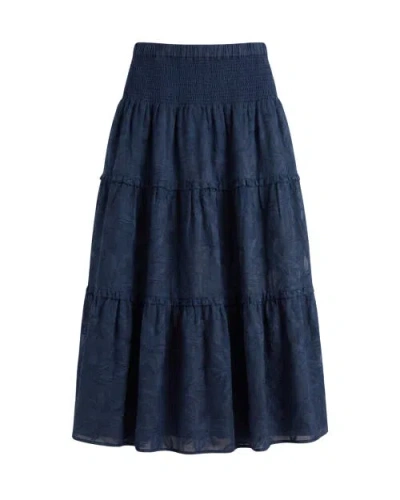 Cartolina Kylie Smocked Jacquard Midi Skirt In Midnight Blue