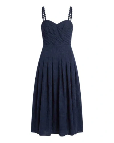Cartolina Marabel Sweetheart Jacquard Midi Dress In Midnight Blue