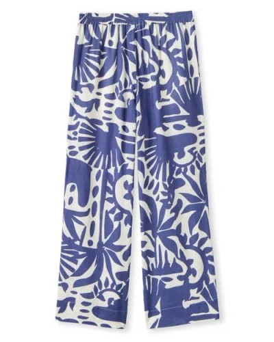 Cartolina Mia Printed Linen Pant In Blue