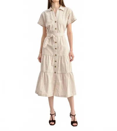 Cartolina Nantucket Adriana Shirt Dress In Camel Stripe In White