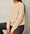 Cartolina Nantucket Amie Cable Knit Sweater In Irish Cream In Brown