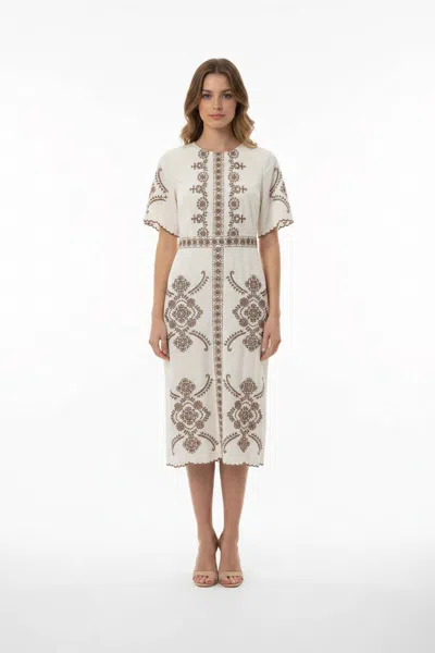 Cartolina Nantucket Bobbi Midi Dress In Ivory In Multi