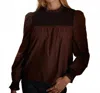 Cartolina Nantucket Cassidy Long Sleeve Top In Chicory In Brown