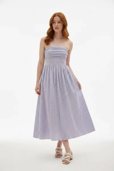 Cartolina Nantucket Chalmers Halter Midi Dress In Wisteria Gingham In Blue