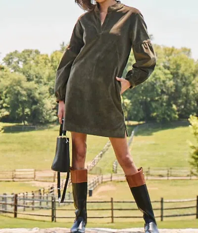 Cartolina Nantucket Charlotte Corduroy Shift Dress In Olive In Green
