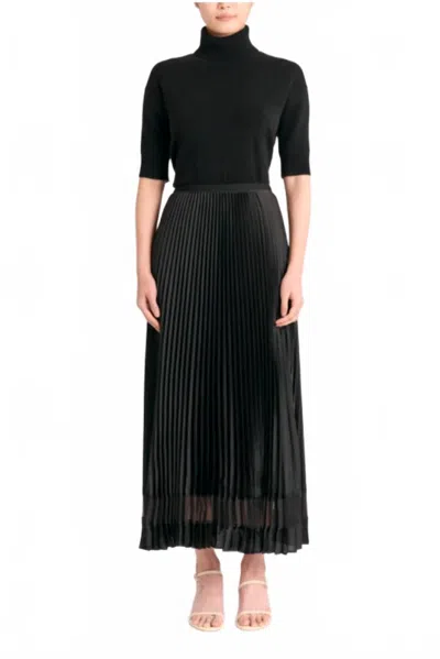 Cartolina Nantucket Claudia Satin Pleated Skirt In Noir In Black