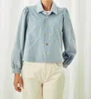 Cartolina Nantucket Colby Snap Front Corduroy Jacket In Mineral Blue In Blue