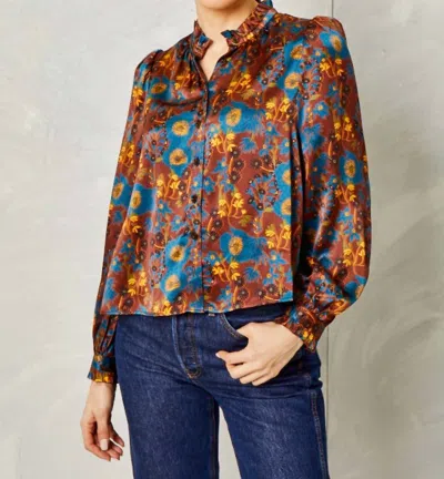 Cartolina Nantucket Dolly Silk Top In Yellowstone Chicory Floral