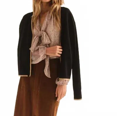 Cartolina Nantucket Elissa Cardigan In Noir/camel In Black