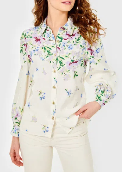 Cartolina Nantucket Fleur Linen Blouse In Fleurs De Provence In White