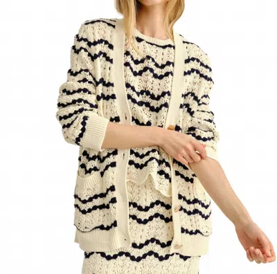 Cartolina Nantucket Hadwen Cardigan In Beach Wave Stripe Natural In Multi
