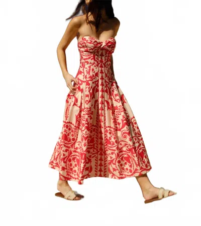 Cartolina Nantucket Ingrid Midi Dress In Poppy Faraway Print In Pink