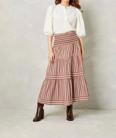 Cartolina Nantucket Klie Midi Skirt In Cappuccino White Stripe In Multi