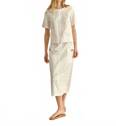 Cartolina Nantucket Alice Button Midi Skirt In Bright White