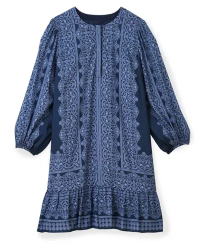 Cartolina Nantucket Women's Bonnie Mini Dress In Carmel Trellis In Blue