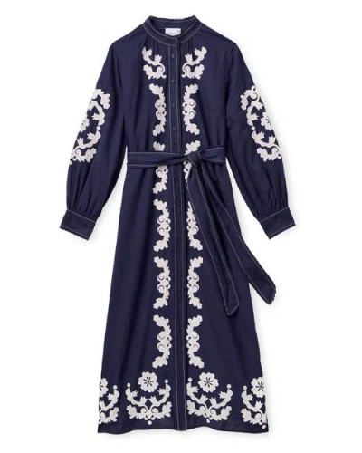 Cartolina Ophelia Linen Midi Dress In Blue