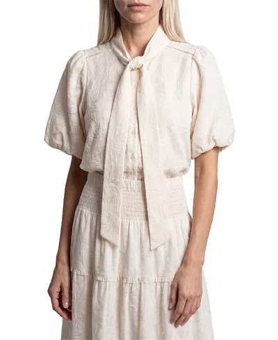 Cartolina Peggy Jacquard Neck Tie Top In Neutral