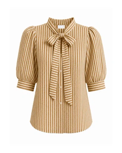Cartolina Peggy Striped Seersucker Blouse In Winnetka Stripe