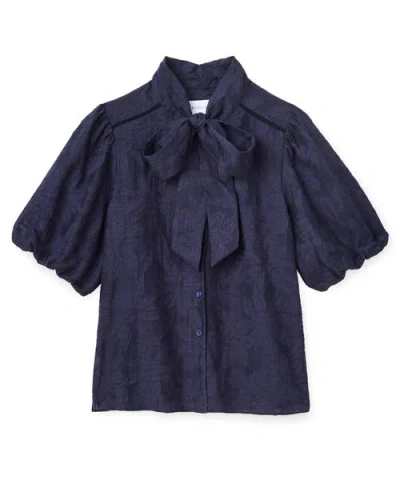 Cartolina Peggy Tie Neck Jacquard Blouse In Blue