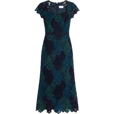 Cartolina Waverly Ombre Lace Midi Dress In Navy