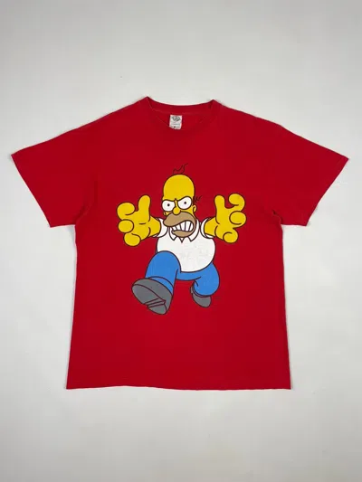 Pre-owned Cartoon Network X The Simpsons 2000s Vintage Homer Simpson T Shirt Red Matt Groening (size Large)