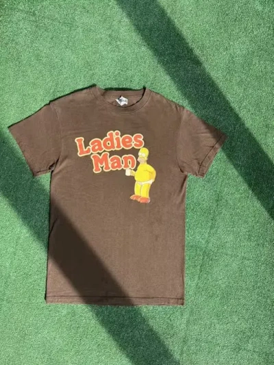 Pre-owned Cartoon Network X The Simpsons Vintage 00s The Simpsons Homer Humour Ladies Man Brown Tee (size Small)