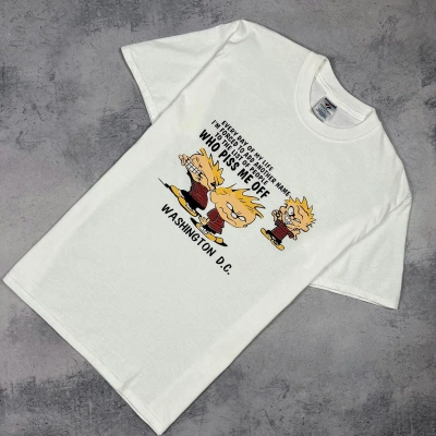 Pre-owned Cartoon Network X Vintage Calvin And Hobbes Comics Art Tee 90's In White
