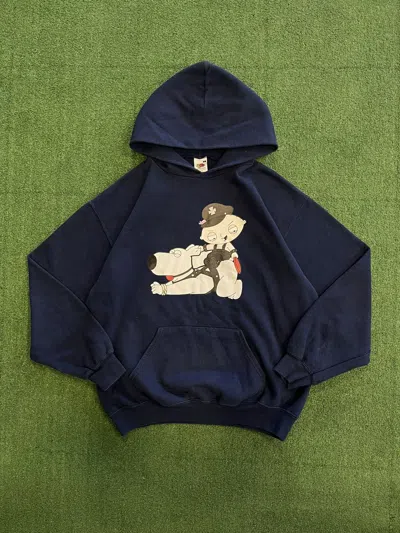 Pre-owned Cartoon Network X Vintage Family Guy Stewie Griffin Riding Brain Sexy Hoodie In Navy Blue