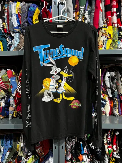 Pre-owned Cartoon Network X Vintage Space Jam Tune Squad Long-sleeve T-shirt Junk Food In Black