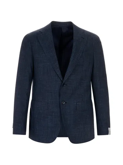 Caruso Aida Cross-hatch Single-breasted Blazer In Blue