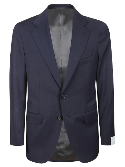 Caruso Buttoned Wool-blend Suit In Blue