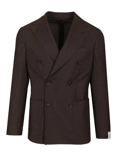 Caruso Butterfly Double-breasted Blazer In Brown