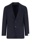 Caruso Tailored Black Herringbone Jacket With Notched Lapel In Blue