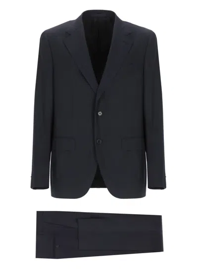 Caruso Blue Wool Suit In Black